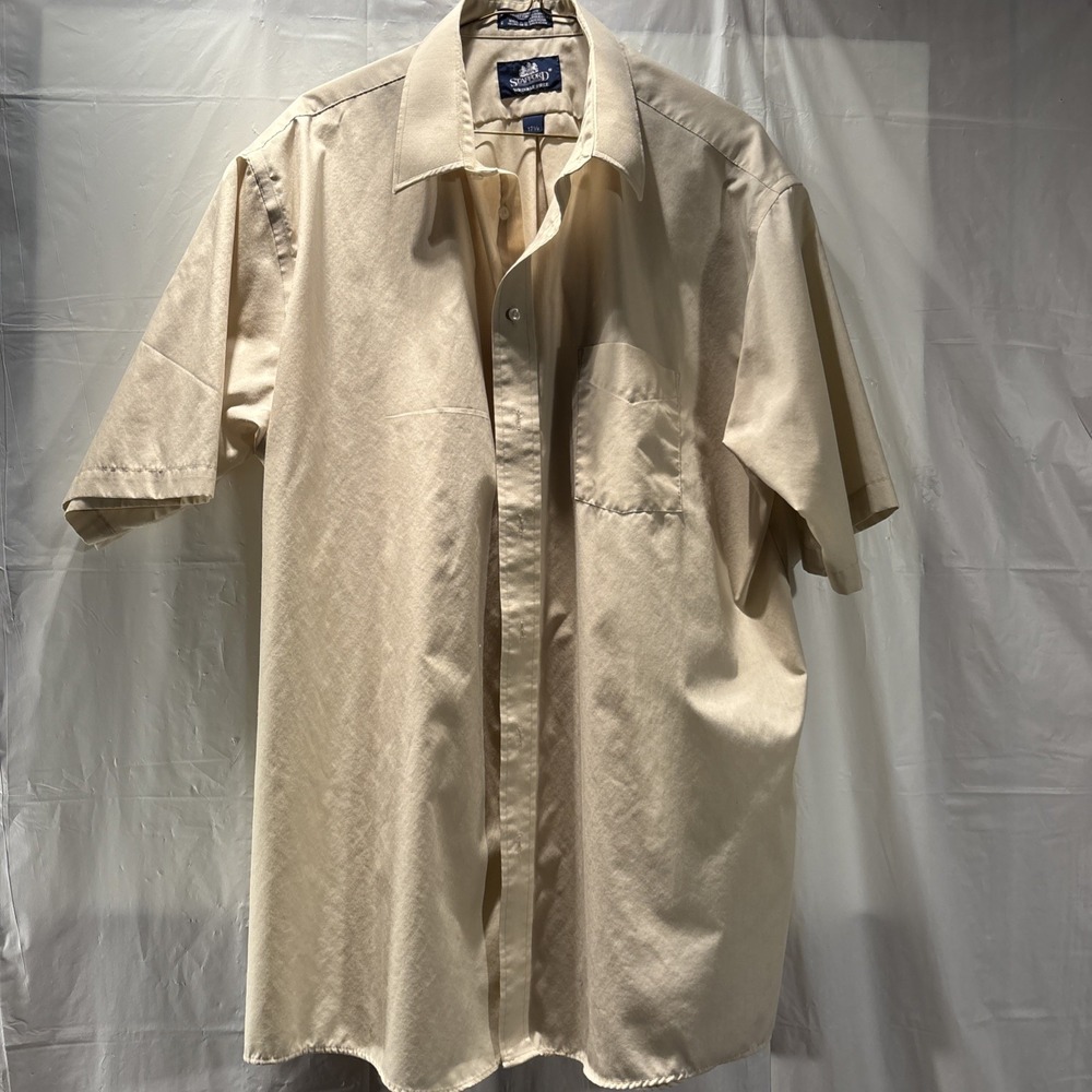 Stafford Shirt Wrinkle Free Mens Light Yellow 17.5 Short Sleeve Pocket